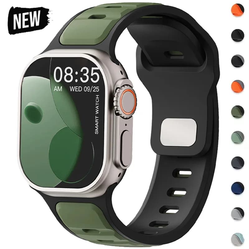 Two Tone Silicone Strap for Apple Watch Band Ultra 3 2 49mm 46mm 44mm 45mm Sports Wristband for Iwatch Series 11 10 9 8 7 6 SE 5 image
